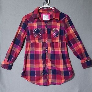 JUSTICE Girl's Plaid Long Sleeve Tunic Top Shirt Multicolor - Size 16